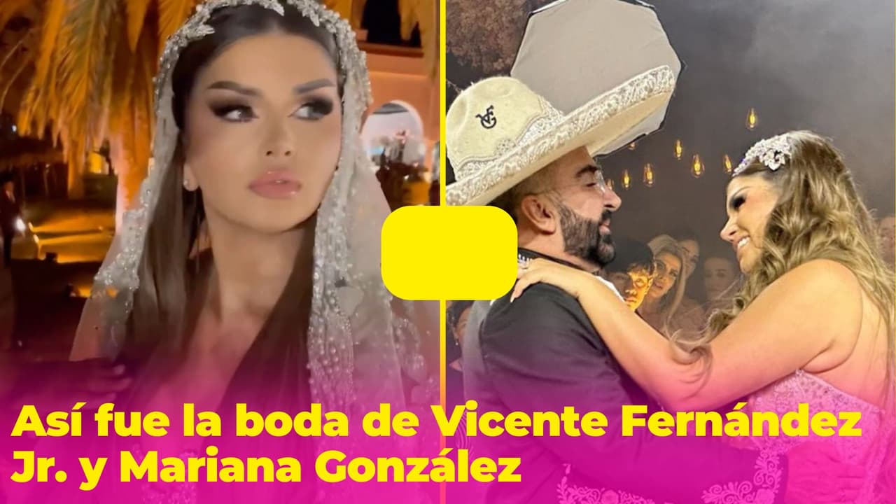 Así fue la boda de Vicente Fernández Jr. y Mariana González: la novia casi se cae rumbo al altar