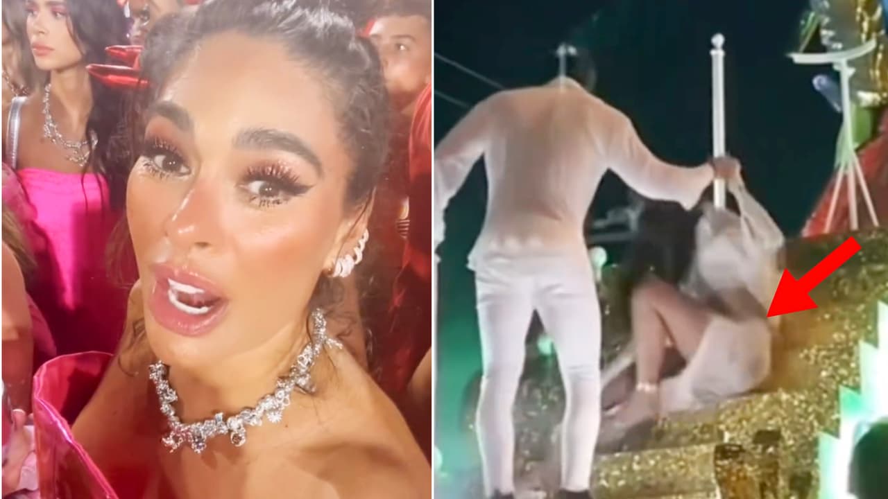 Galilea Montijo sufre fuerte caída en pleno carnaval: así reaccionan ella y su novio modelo