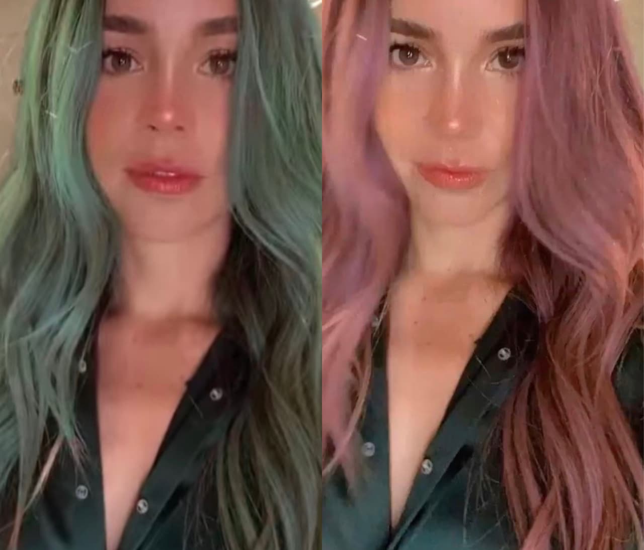 Por su parte, Camila Sodi, protagonista de 'Rubí', también sorprendió en semanas recientes al publicar un video en donde no solo aparece con un color, sino con dos. Verde pino y rosa pastel fueron los looks que presumió.