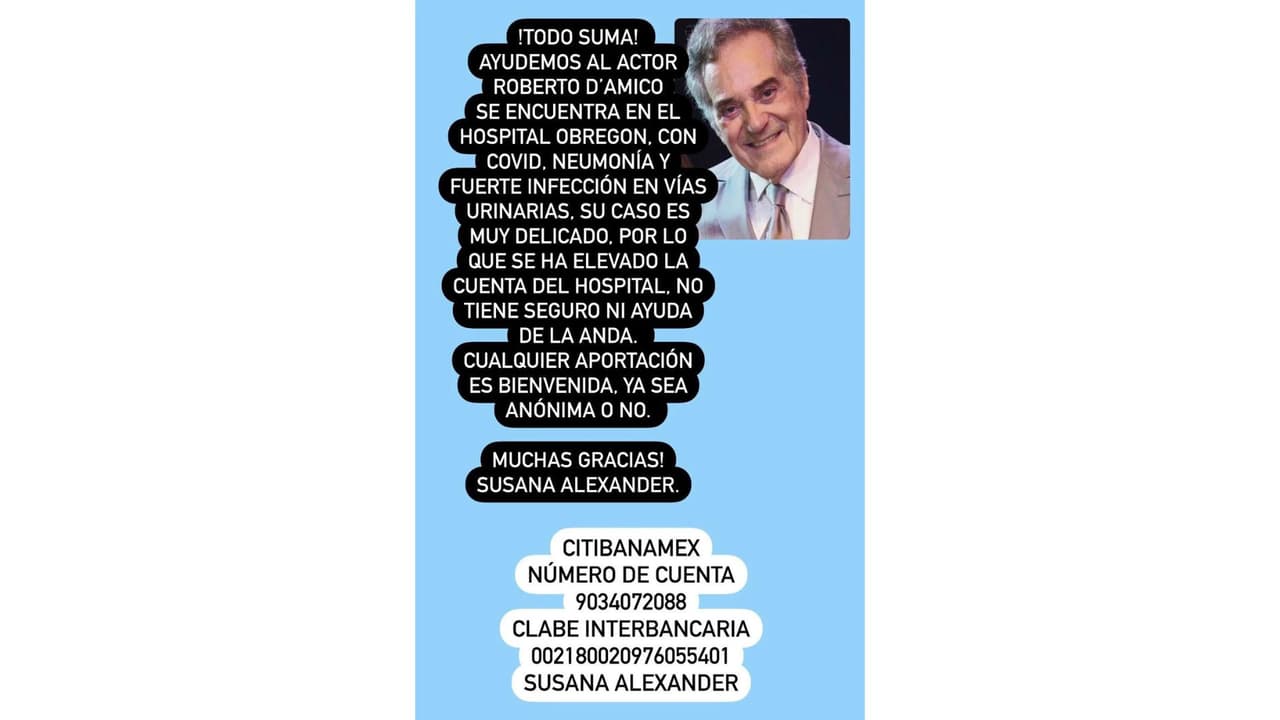 Roberto D'Amico se encuentra delicado de salud.