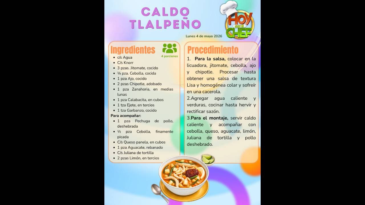 ¿Quieres hacer Caldo Tlalpeño cómo en Hoy soy el Chef? Te damos la receta completa