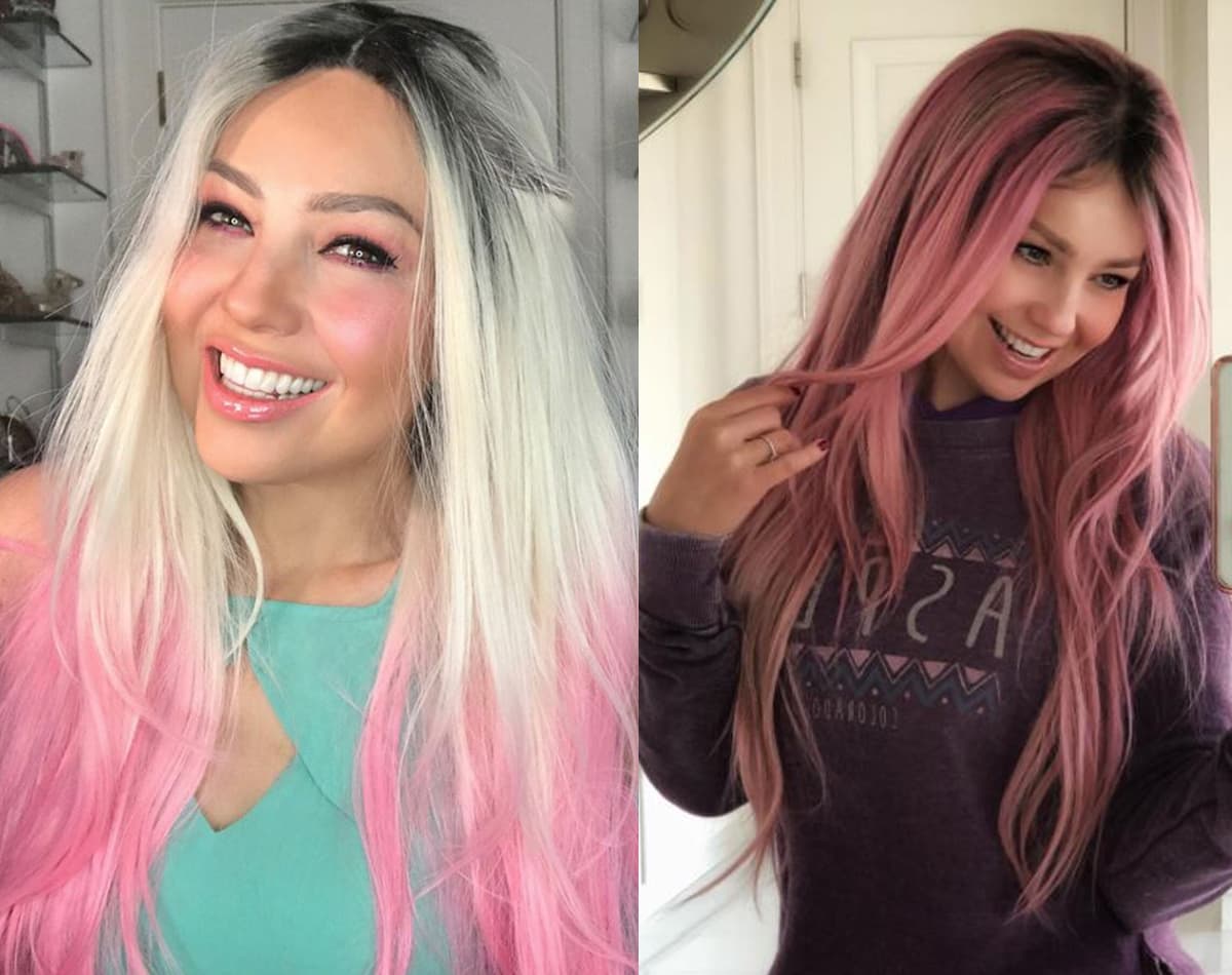 Thalía experiment primero con un rubio platinado y mechas rosas, para después pintarse la cabellera completa de color rosa.