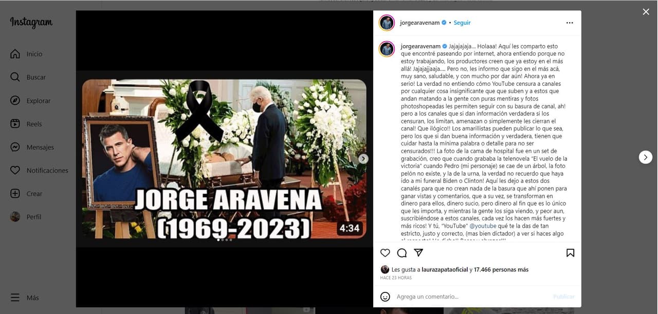 Jorge Aravena estalló ante falsa noticia de su muerte.
