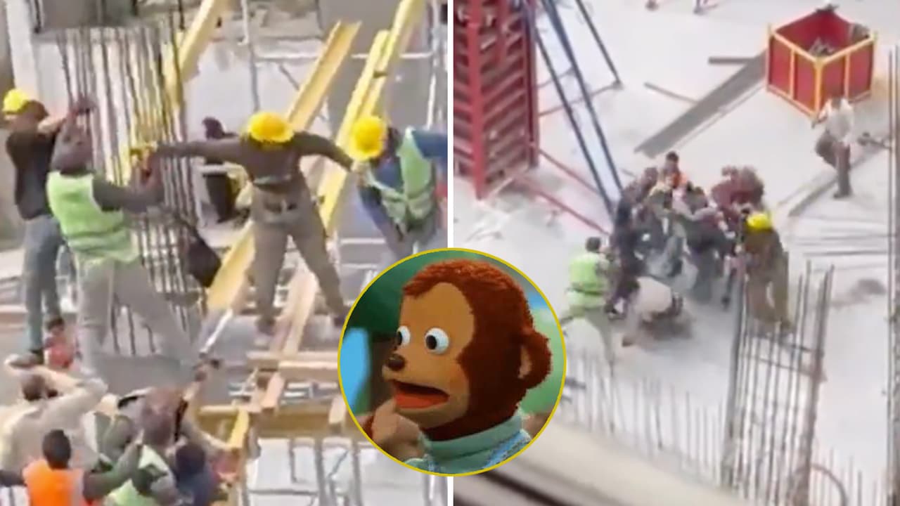 Albañiles protagonizan intensa pelea en el techo de una construcción y el video se hace viral 