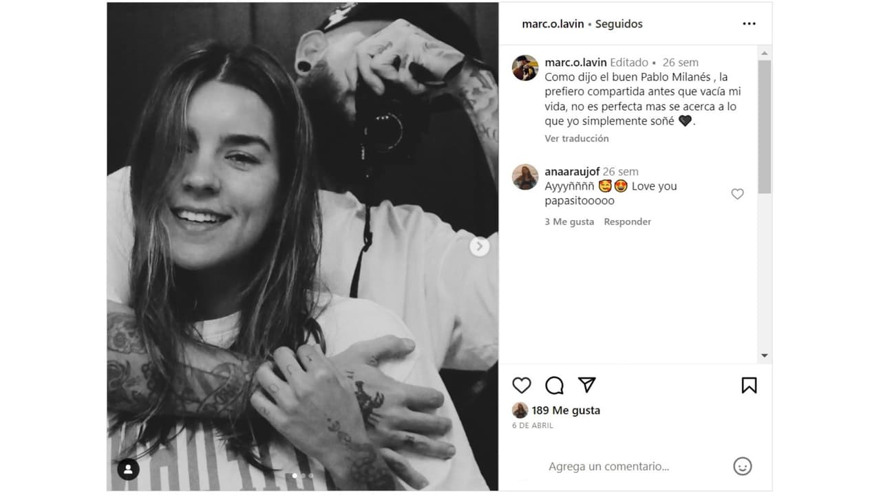 Marco Lavin acompañó con un revelador pensamiento una fotografía en la que sale con Ana Araujo.