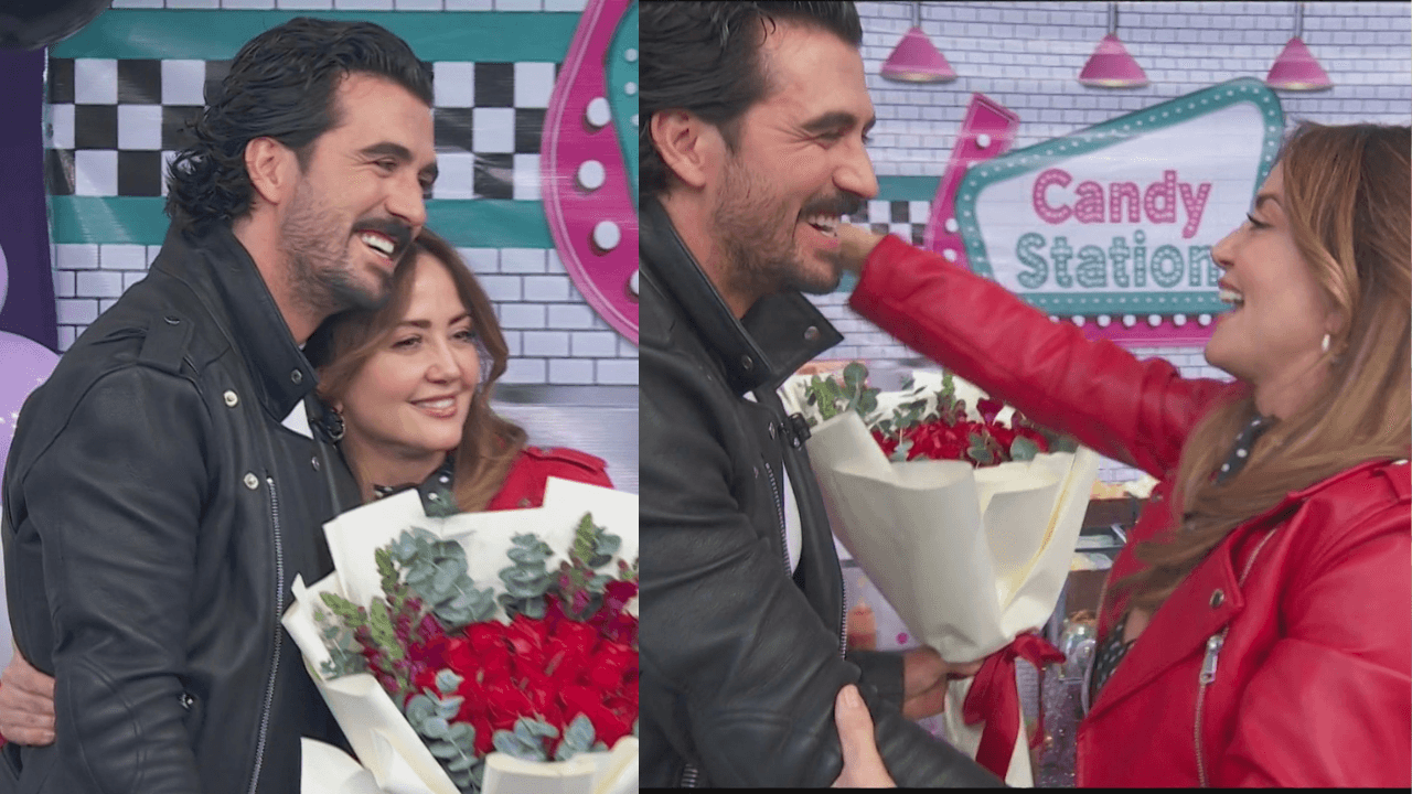 Novio de Andrea Legarreta la sorprende frente a su papá en Hoy; protagonizan romántico beso en vivo