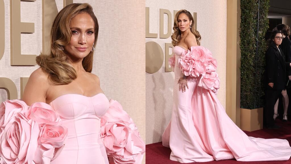 JLo apareció en los Golden Globes 2024 con este vestido rosa de Nicole + Felicia.