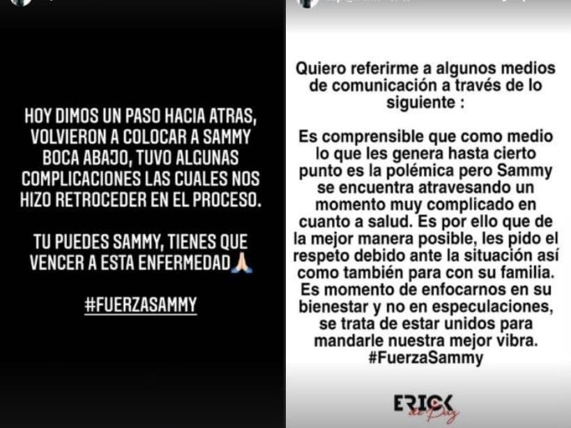 Erick de Paz, representante de Sammy, informó complicaciones en el proceso de recuperación del comediante.