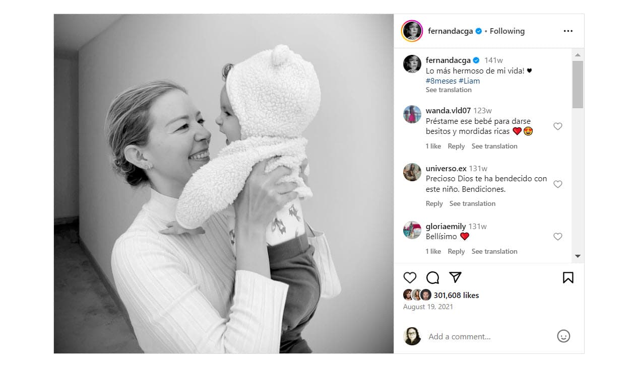 Fernanda Castillo y su hijo Liam.