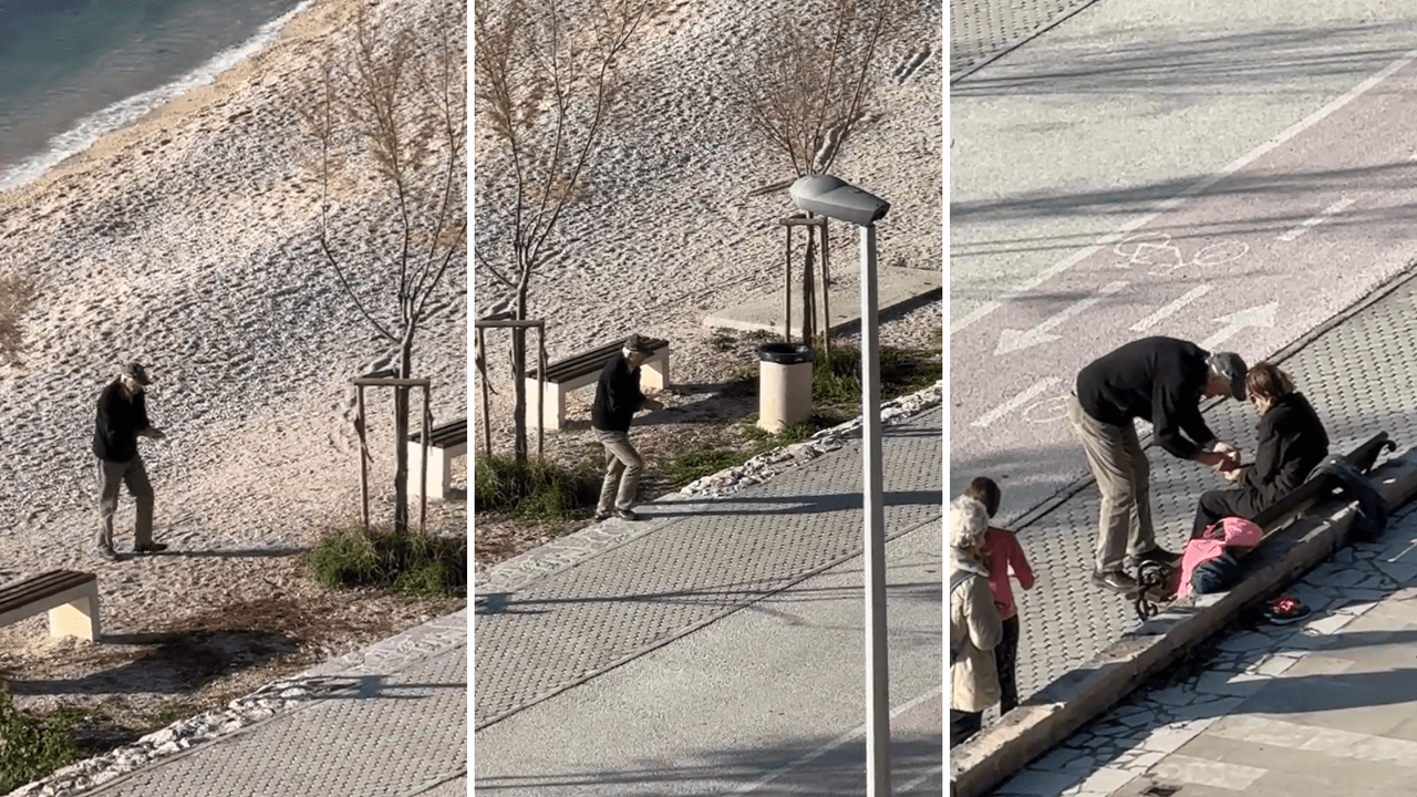 Hombre mayor lleva agua de mar a manos de su esposa: video viral