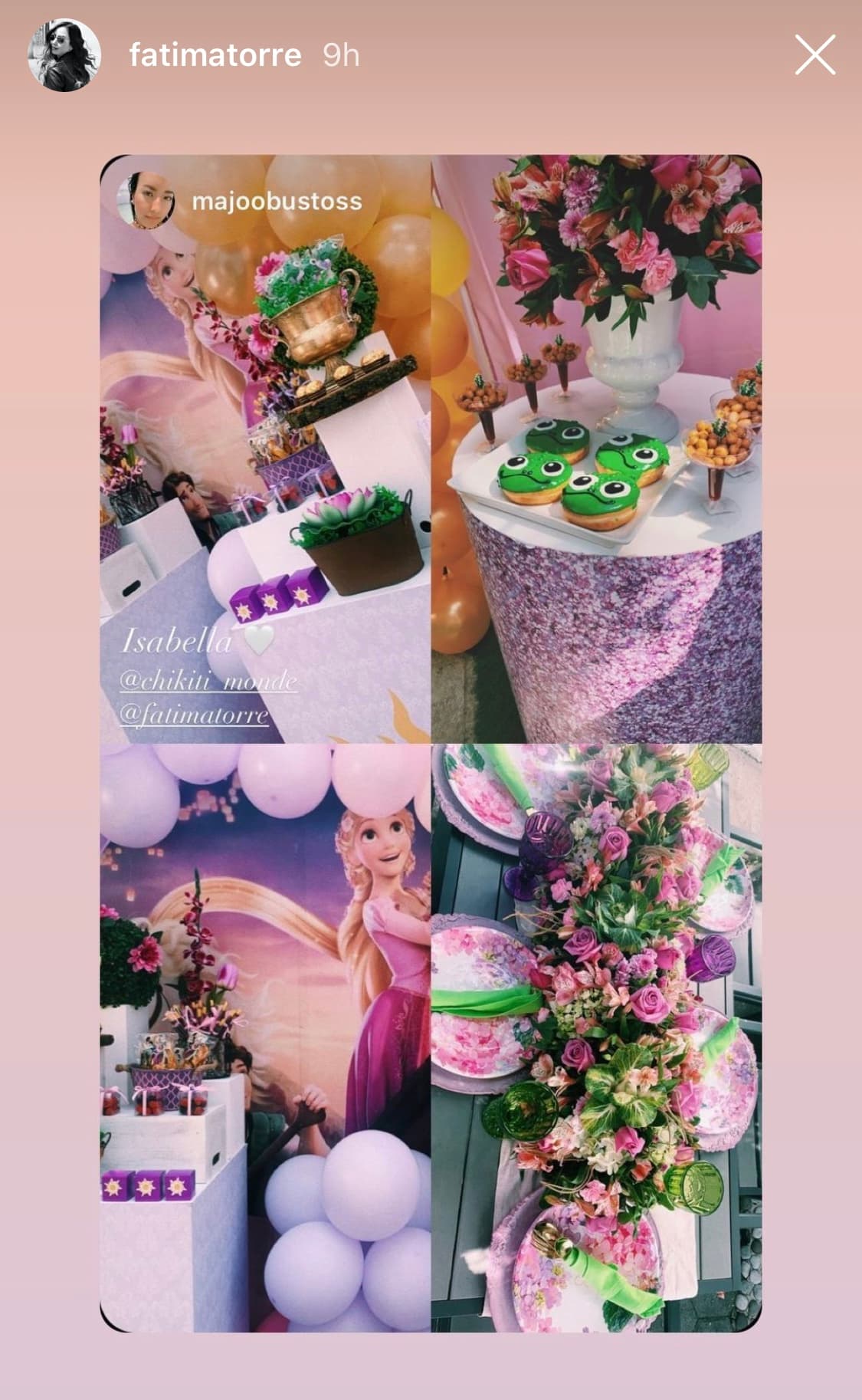 Asimismo, los canapés y las botanas hicieron alusión a los personajes de la película 'Enredados', la cual protagoniza la princesa con la melena más larga.