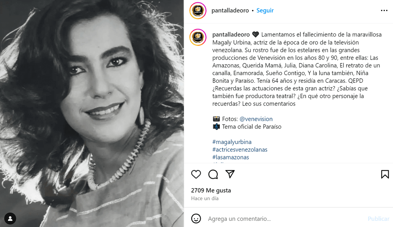 Muere la actriz de telenovelas Magaly Urbina a los 64 años
