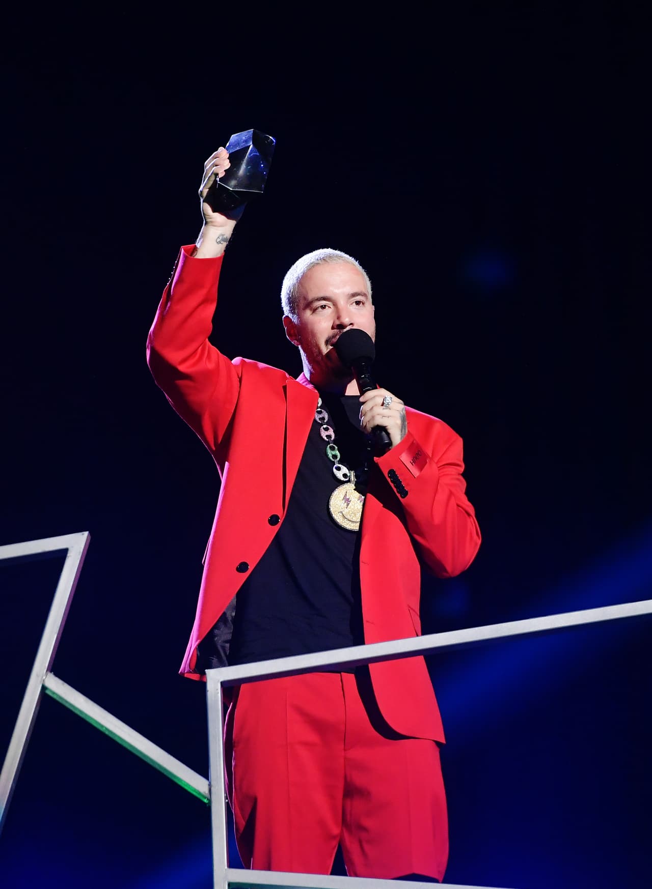 MEXICO CITY, MEXICO - MARCH 05: J Balvin accepts award for 'Artista Más Compartido' onstage during the 2020 Spotify Awards at the Auditorio Nacional on March 05, 2020 in Mexico City, Mexico. (Photo by Matt Winkelmeyer/Getty Images for Spotify)