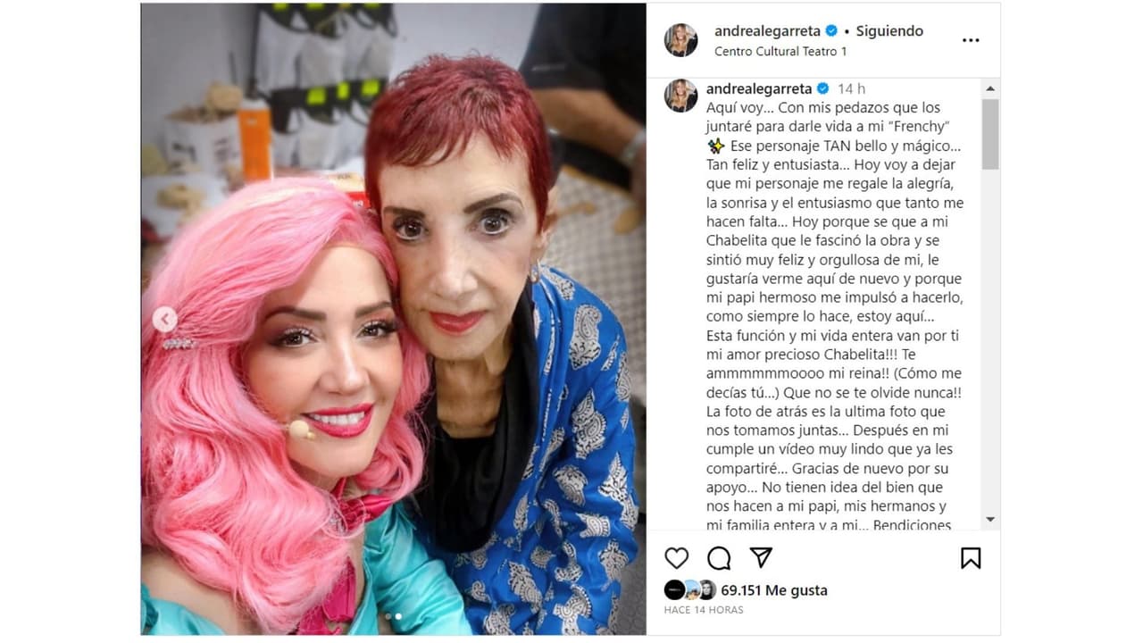 Andrea Legarreta compartió la última fotografía que se tomó con su mamá.