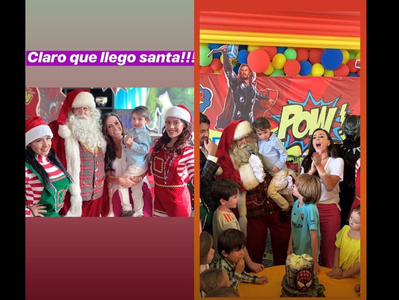 Santa y los superhéroes se quedaron para partir el pastel, el cual estuvo decorado con la máscara de ‘Spider-Man’.