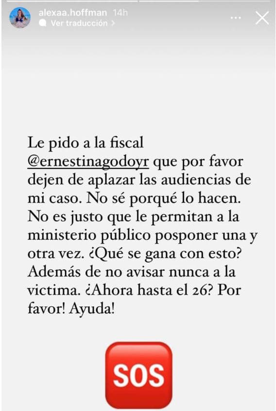 Alexa Hoffman reclama cambio de fecha en audiencia de Héctor Parra.