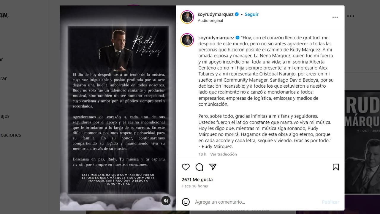 Último mensaje del cantante antes de su muerte.