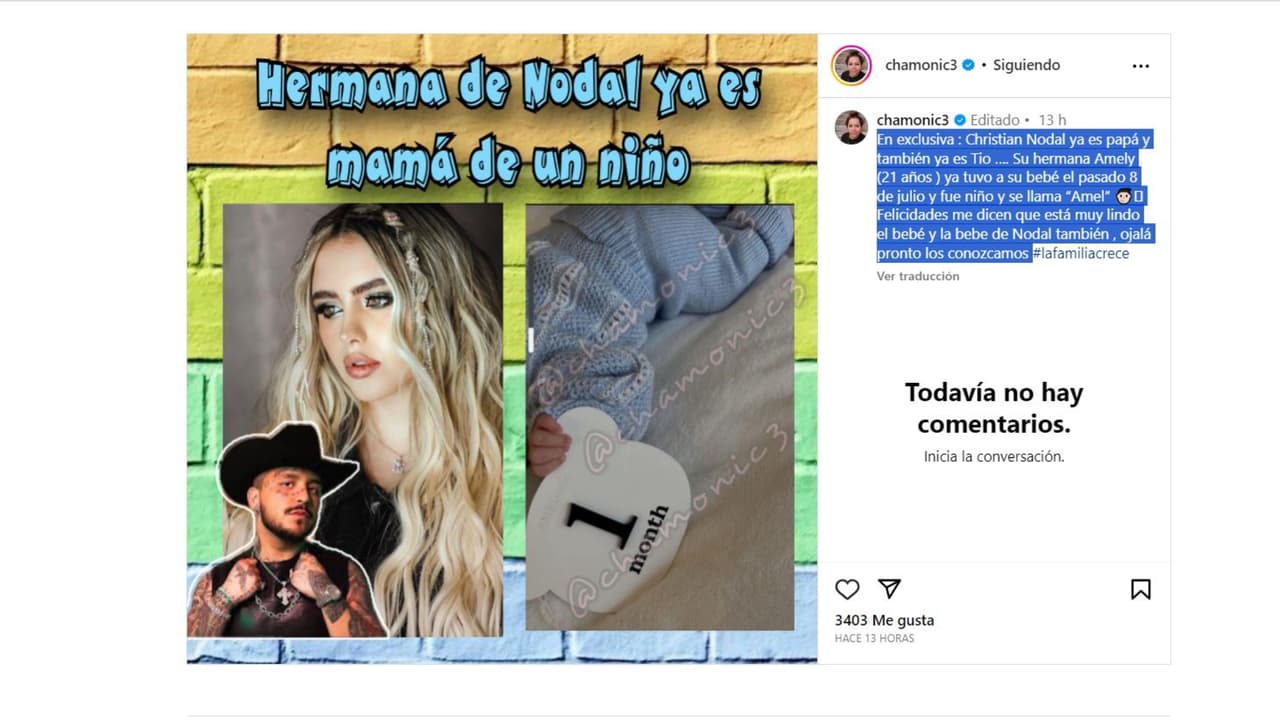 Aseguran que Nodal ya es papá.