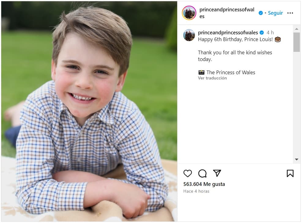 Kate Middleton y el rpríncipe William felicitaron a su hijo, el príncipe Louis, por su cumpleaños 6.