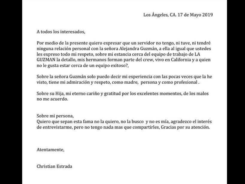 El pasado 17 de mayo, el exnovio de Frida, Christian Estrada, lanzó un comunicado en el que negó tener una relación sentimental con ‘La Guzmán’, pero la modelo confirmó que no es la primera vez que su madre sale con una de sus exparejas.