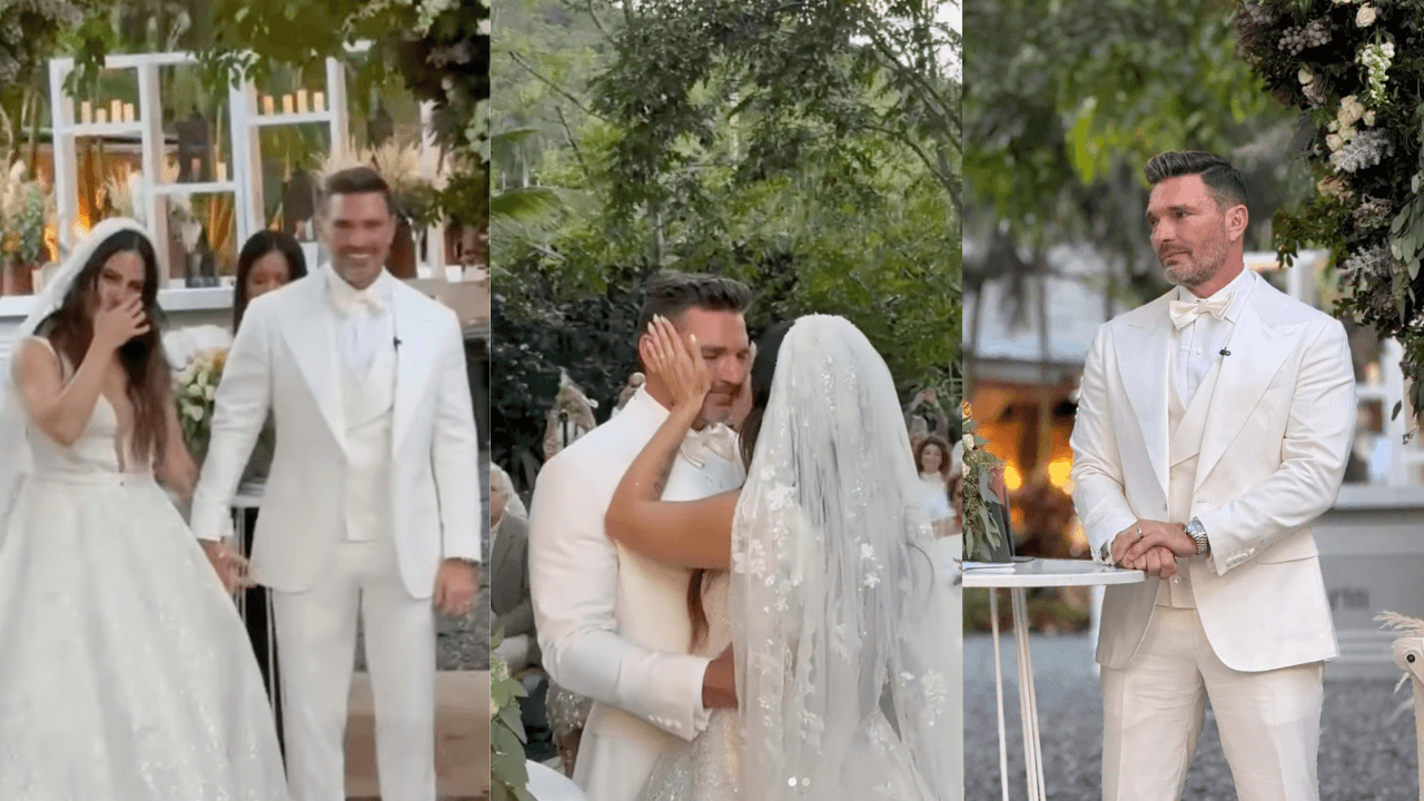 Valeria Marín y Julián Gil lloran en plena boda