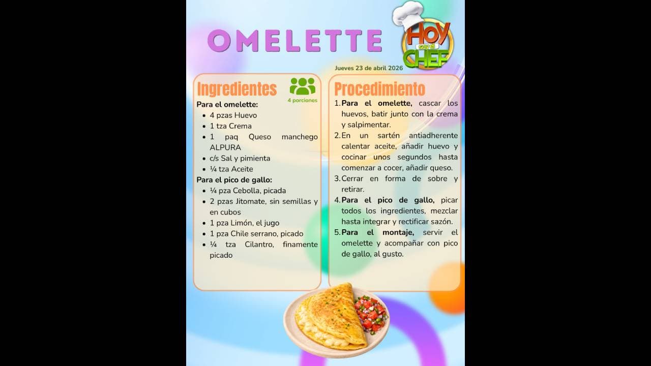 Hoy soy el Chef 2026: ¿Quieres preparar omelette? Aquí te damos la receta completa
