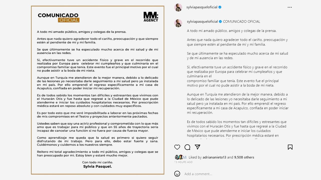 Sylvia Pasquel comunicado de prensa