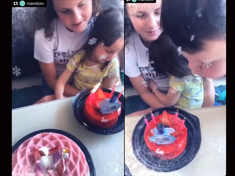Al soplar las velas tuvo que ser auxiliada por sus hermanos, quienes no se detuvieron hasta que estuvieron completamente apagadas.
