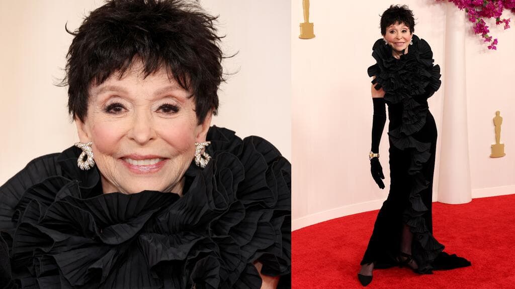La legendaria Rita Moreno hizo así su aparición en la 'red carpet'.