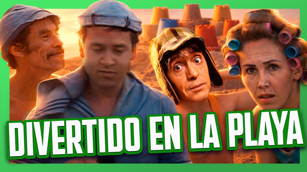 Quico y el Chavo hacen castillos en la playa
