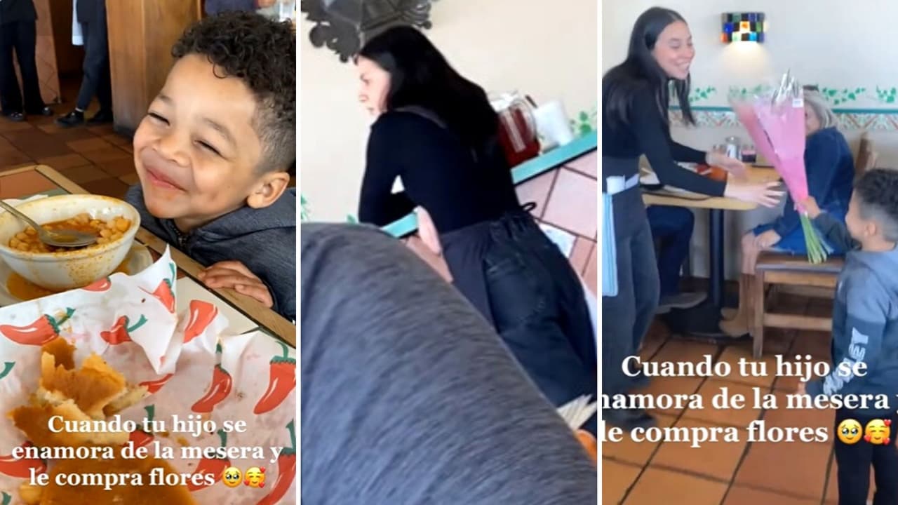 Niño se enamora por primera vez de una mesera y así reaccionó al verla: hasta le dio un regalo