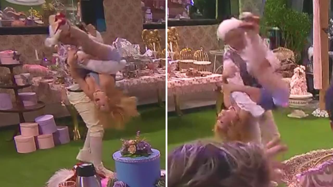 Arath carga a Briggitte y le da vueltas en la fiesta de La Casa de los Famosos México