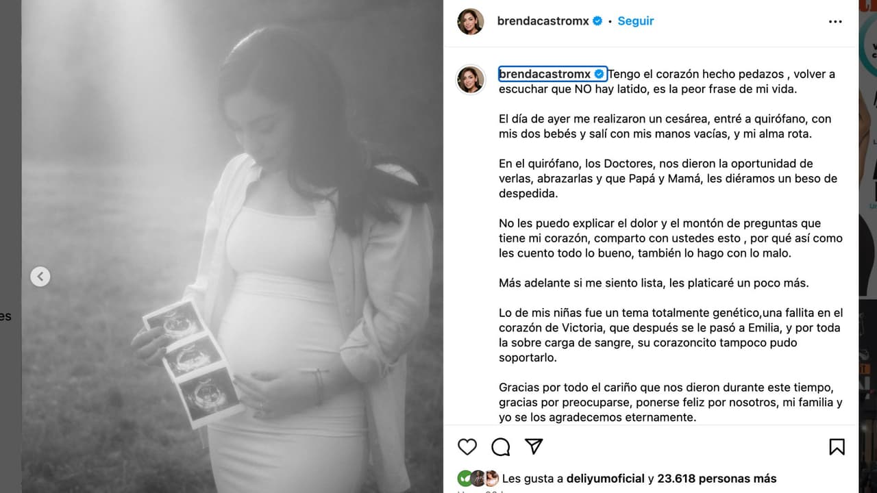 Brenda Castro anuncia la muerte de sus dos bebés.