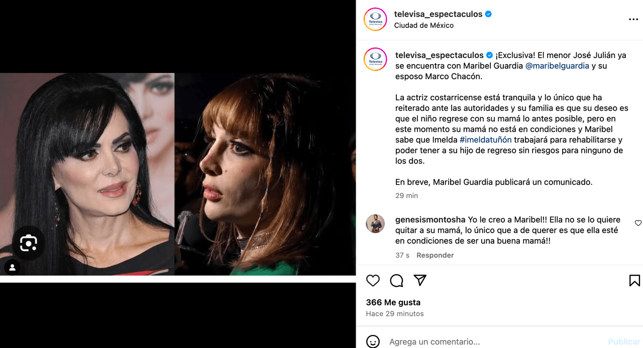 Maribel Guardia no quiere quitarle su hijo a Imelda Tuñón