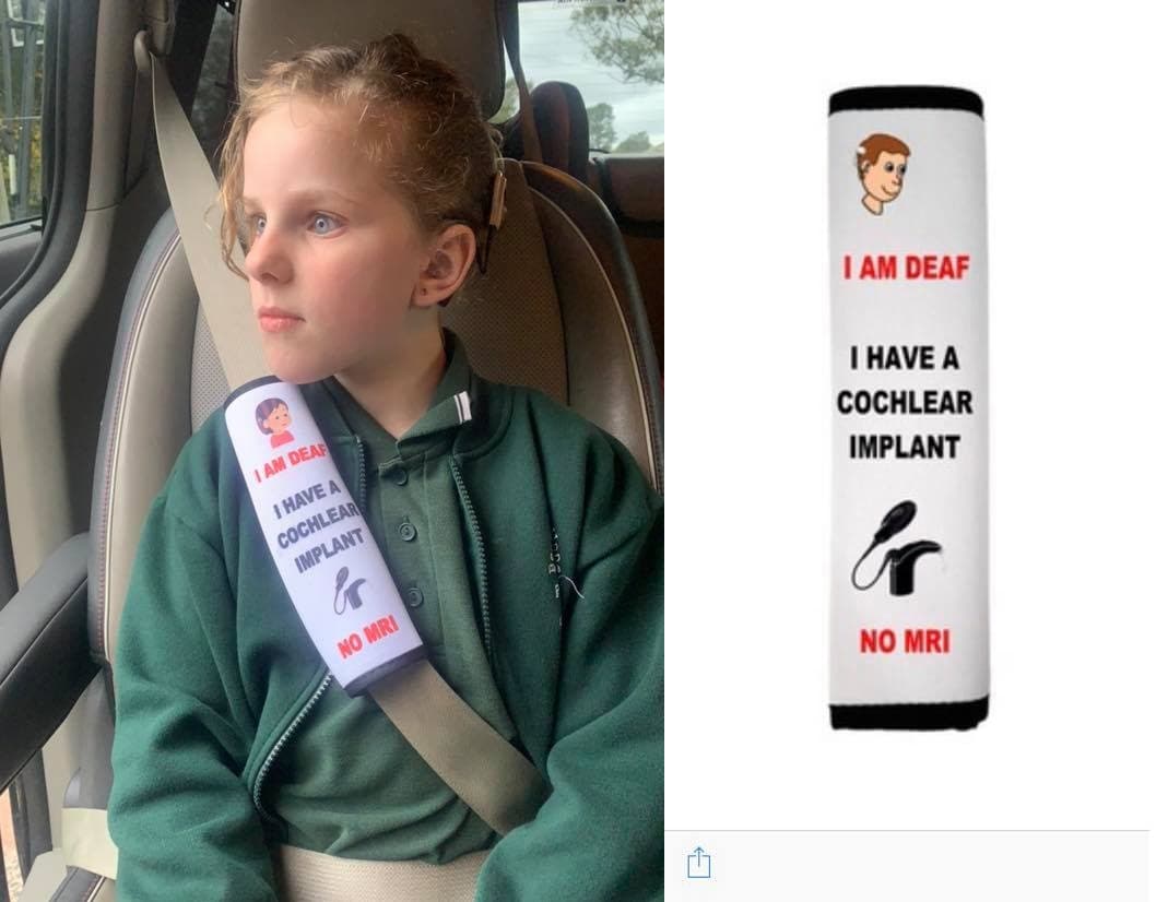 Madre crea fundas de cinturones especiales para su hija con sordera en caso de accidente