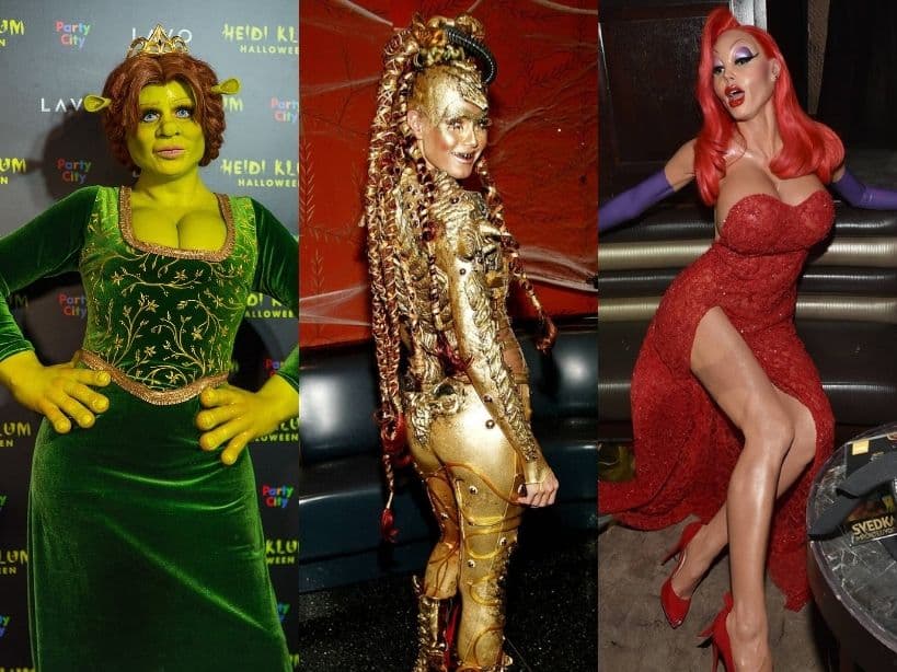Pero si de estrellas internacionales hablamos, Heidi Klum se corona como la reina de los disfraces pues cada año impacta con los espectaculares y detalladas caracterizaciones que van desde la princesa 'Fiona' hasta Jessica Rabbit, por mencionar algunos.