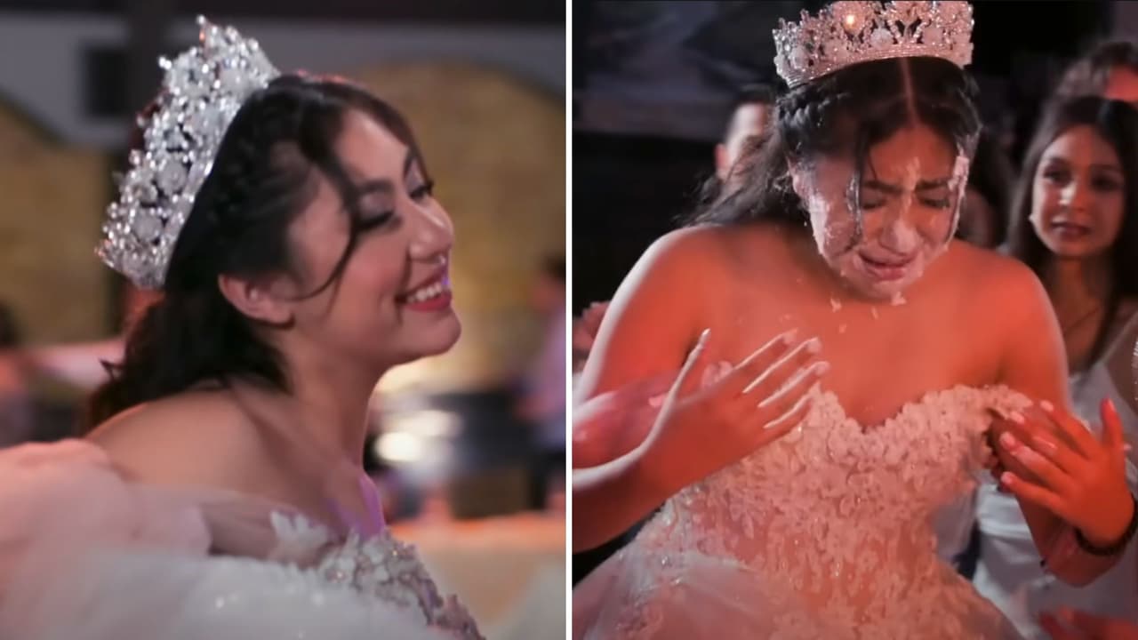 Quinceañera llora tras ser embarrada de pastel en su fiesta y reaccionan en redes: “Me dio coraje”