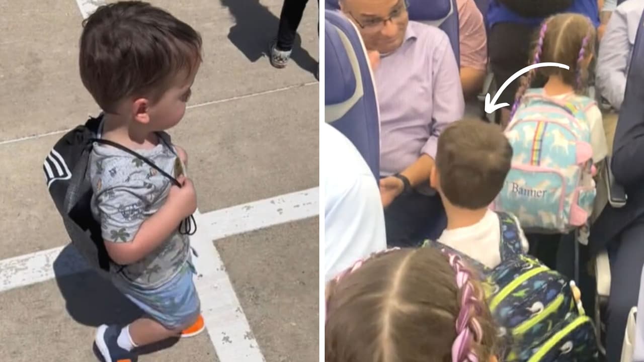 Niño le presume a todos los pasajeros de avión su nueva mochila y provoca ternura en TikTok