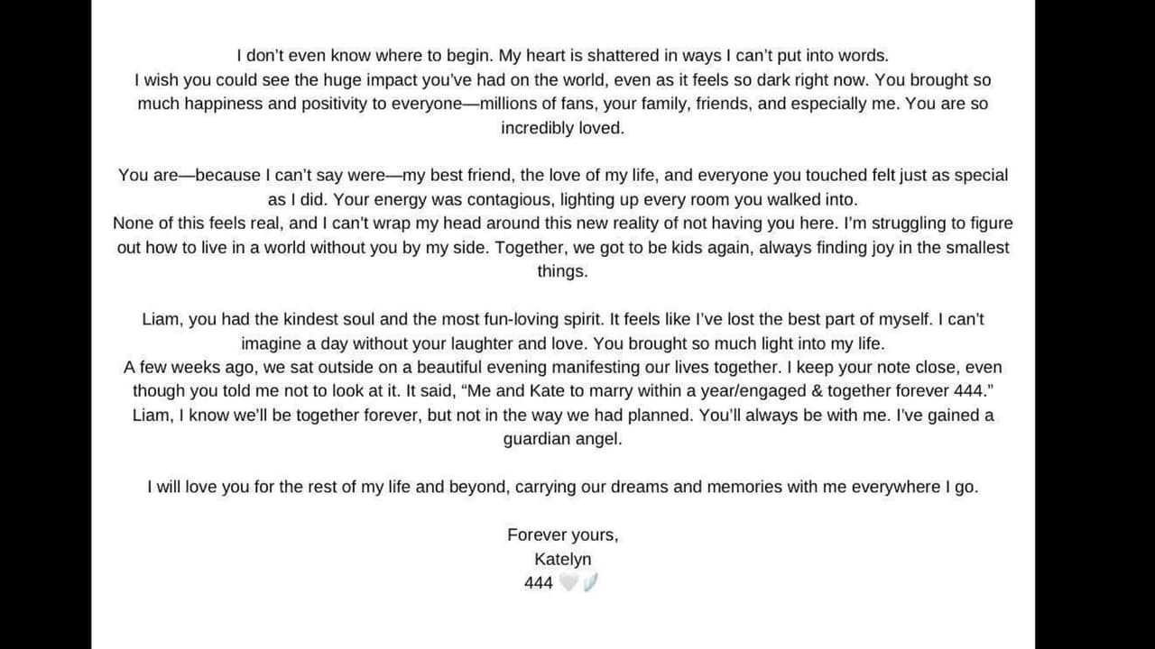 Kate Cassidy, novia de Liam Payne, comparte en Instagram un emotivo mensaje para el fallecido cantante