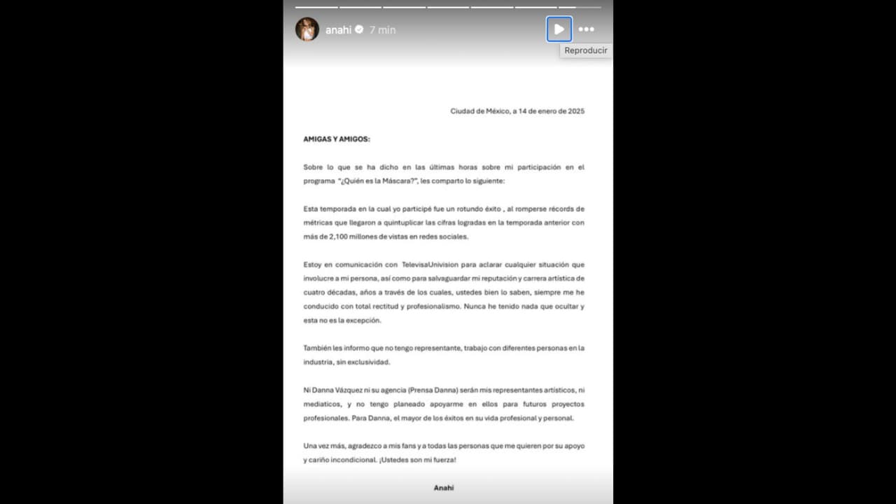 Anahí lanza comunicado
