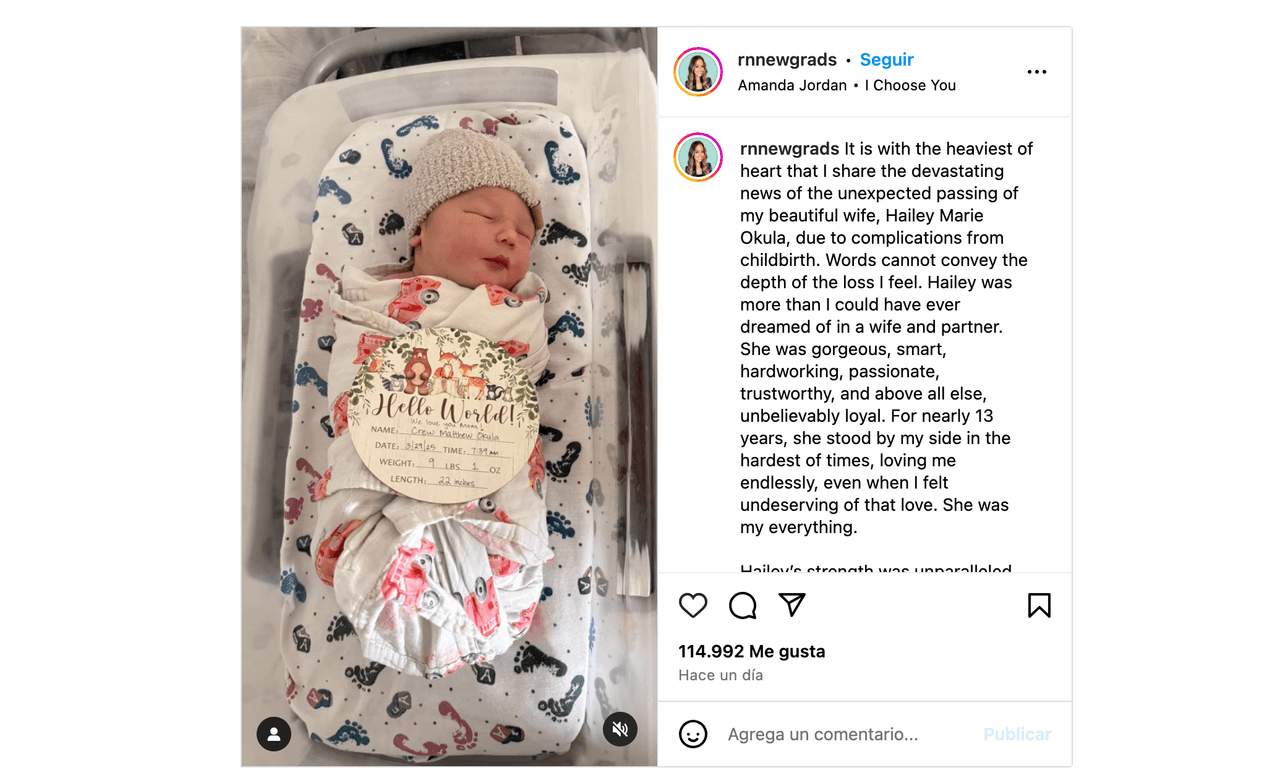 Publican foto del bebé de la influencer Hailey Okula, quien murió tras dar a luz