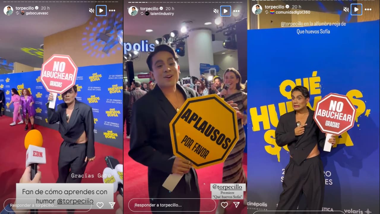 Ricardo Peralta aparece en premier de película con un cartel de 'No abuchear'