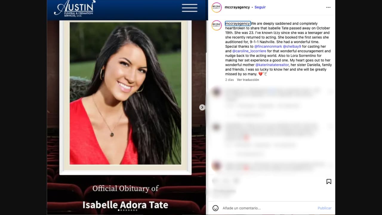 Muere Isabelle Tate, actriz de Hollywood, a sus 23 años;