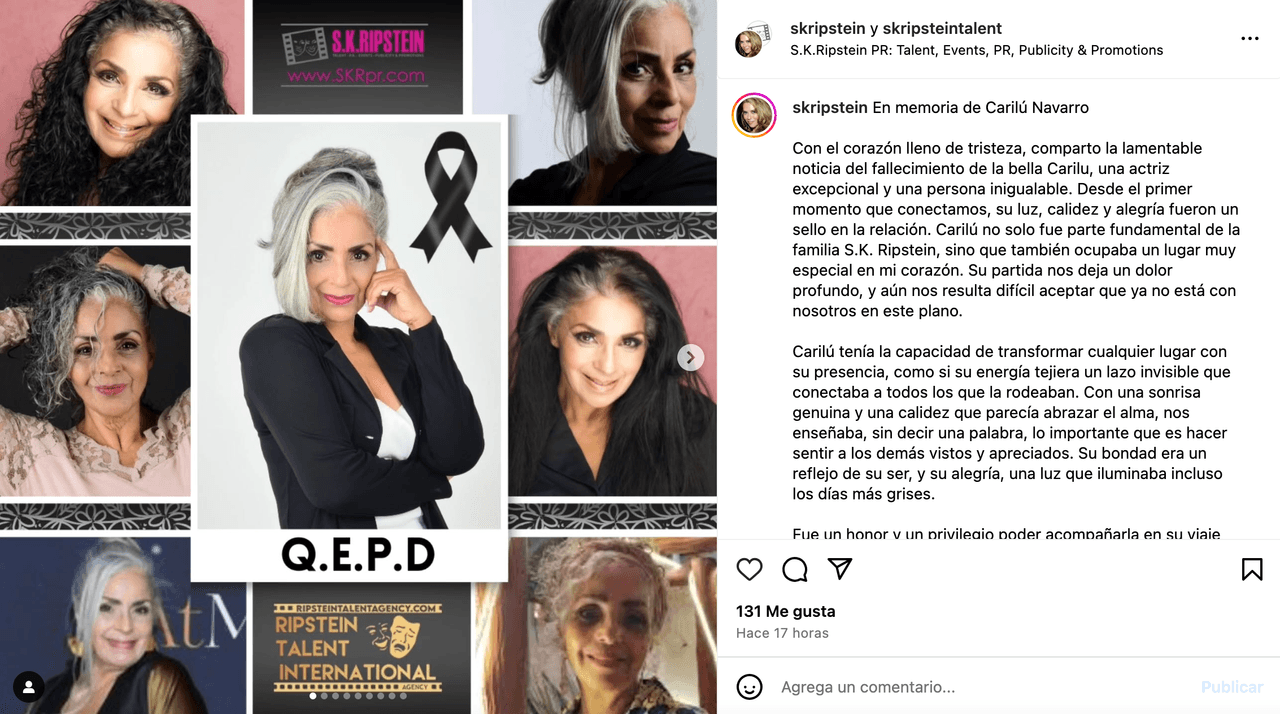 Muere la actriz Carilú Navarro de 'Los ricos también lloran'