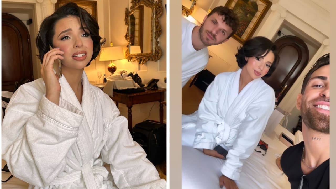 Ángela Aguilar posa junto al maquillista y su estilista