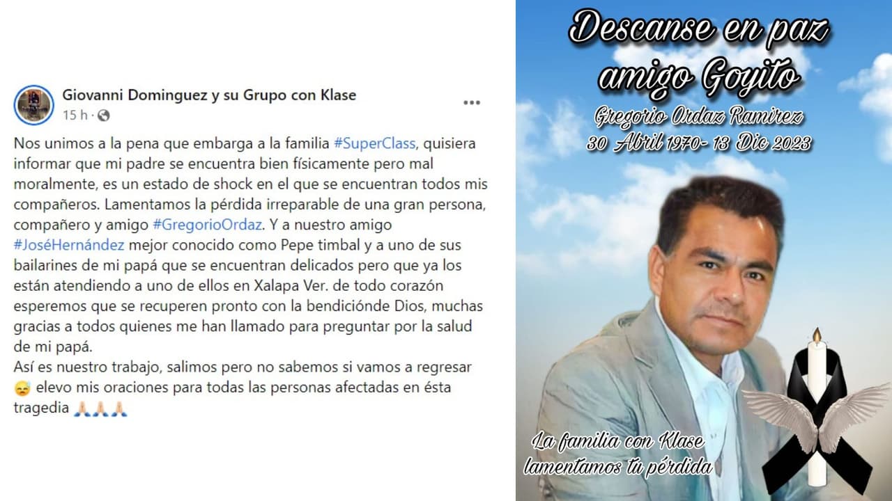 Giovanni Domínguez informó el deceso de Gregorio Ordaz, integrante de Jorge Domínguez y su grupo Super Class.