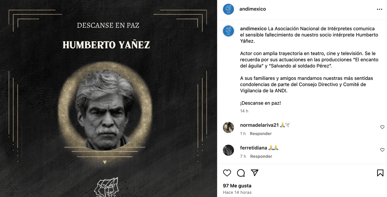 Dan a conocer la muerte del actor Humberto Yáñez de 'Rosa Salvaje' y 'Clase 406'