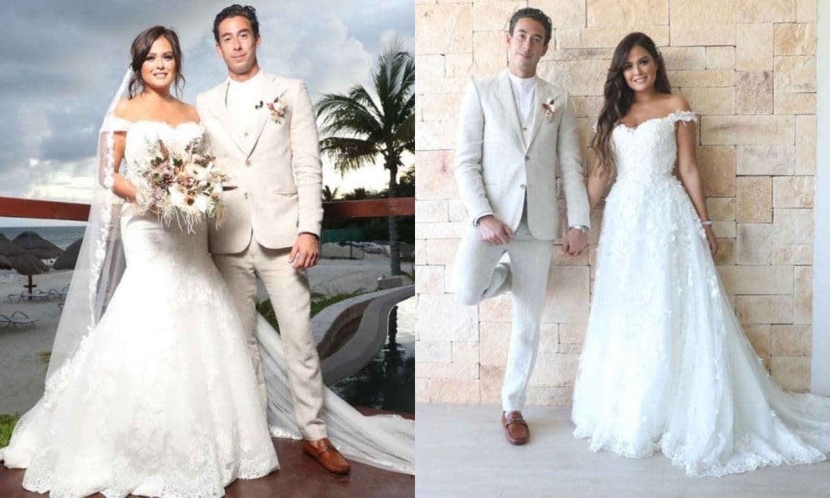 Mariana Echeverría y Óscar Jiménez se juraron amor eterno en Puerto Morelos en 2009. Para el enlace, la conductora y actriz lució dos vestidos, dejando a los invitados sin palabras.