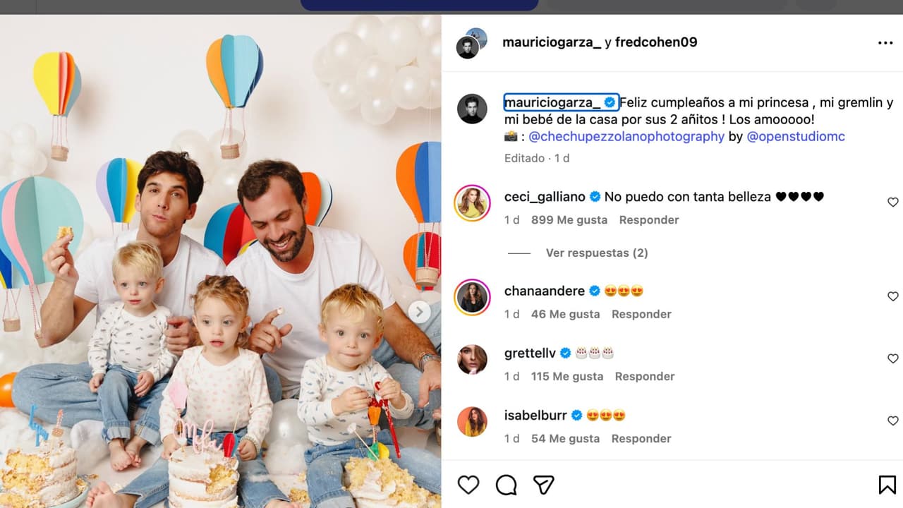 Mauricio Garza y su pareja Fred Cohen celebran los 2 años de sus trillizos.