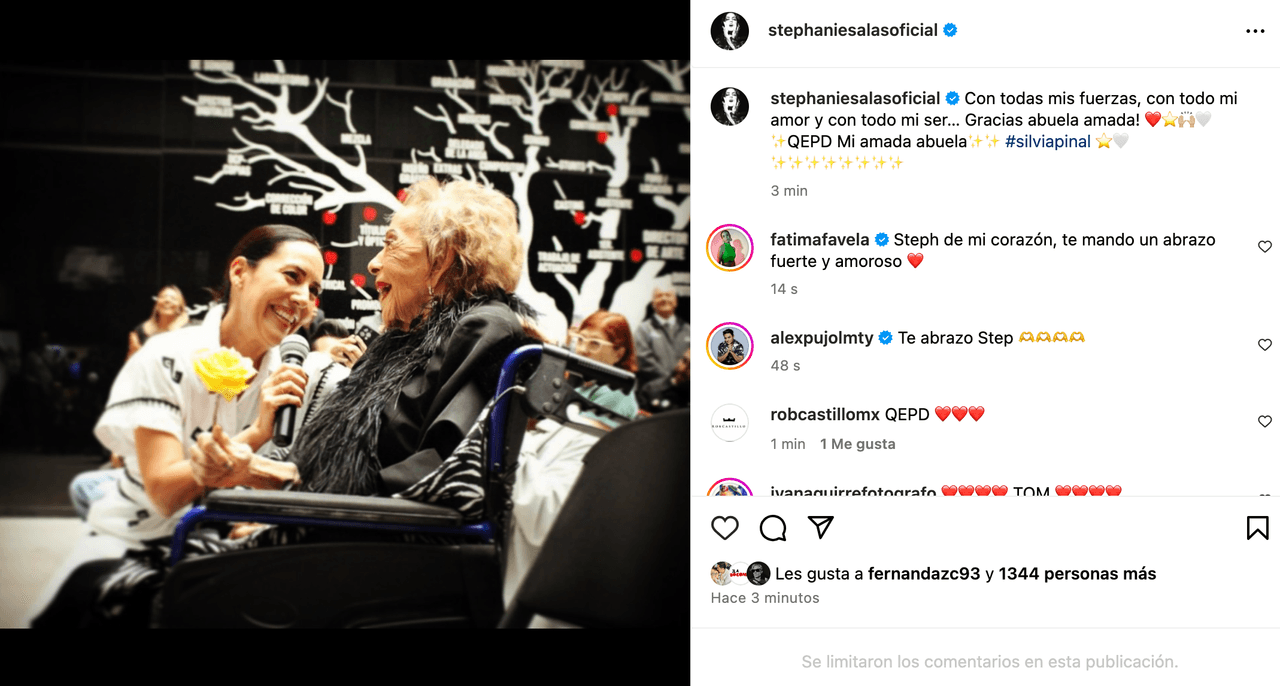 Stephanie Salas se despide de su abuela Silvia Pinal con foto